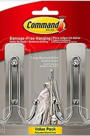 Command 17036BN-2ES Large Decorative Hook, 4 lb, 2-Hook, Metal/Plastic, Brushed Nickel Flash Sale