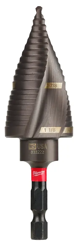 Milwaukee SHOCKWAVE Impact Duty 48-89-9249 Step Drill Bit, 7/8 to 1-1/8 in Dia, Spiral Flute, 2-Flute, Hex Shank Best Choice