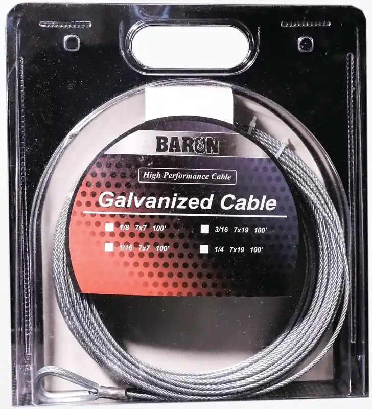 Low Price Baron 83105/50130 Aircraft Cable, 3/8 in Dia, 50 ft L, 2620 lb Working Load, Galvanized Steel