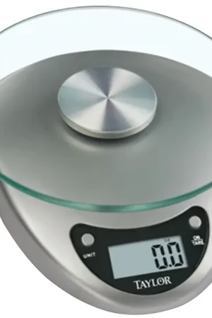 Taylor 3831S Kitchen Scale, 6.6 lb Capacity, LCD Display, Tempered Glass Platform, Silver, g, kg, lb, oz Express Delivery