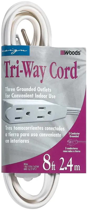 CCI 0609 Extension Cord, 16 AWG Cable, 8 ft L, 13 A, 125 V, White Popular