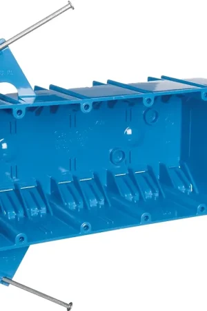 Carlon B455A-UPC Outlet Box, 4-Gang, PVC, Blue, Bracket New Release