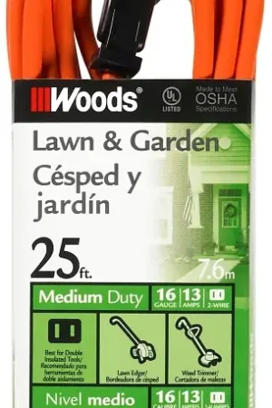 Discount Woods 0722 Extension Cord, 16 AWG Cable, 25 ft L, 13 A, 125 V, Orange
