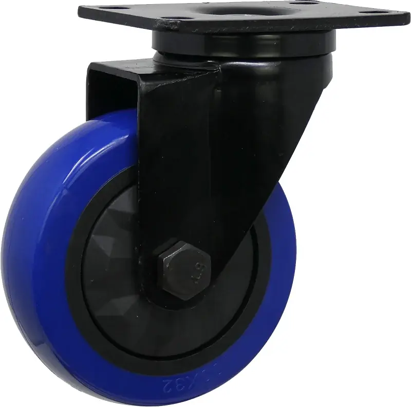 Shepherd Hardware 3663 Swivel Caster, 4 in Dia Wheel, TPU Wheel, Black/Blue, 300 lb, Polypropylene Housing Material Professional Grade
