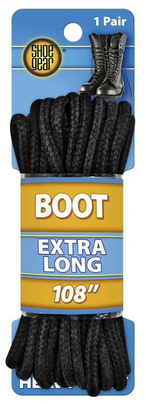Special Discount Shoe Gear 1N312-38 Boot Lace, Round, Black, 108 in L