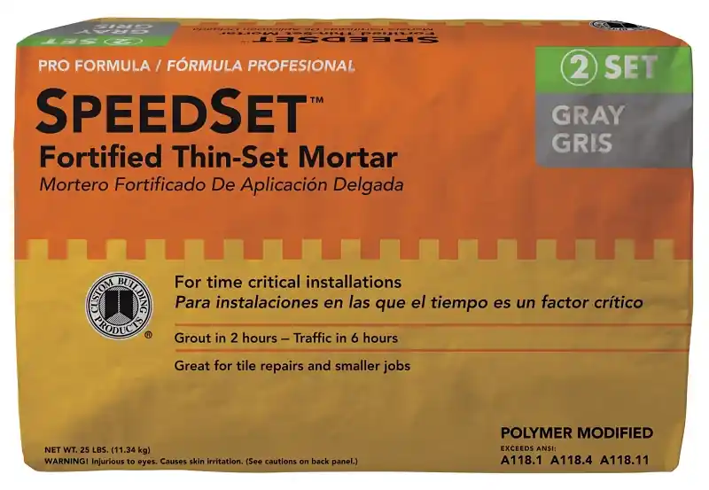 Hassle-Free Returns Custom SpeedSet Series SDS25 Thin-Set Mortar, Gray, Powder, 25 lb, Bag