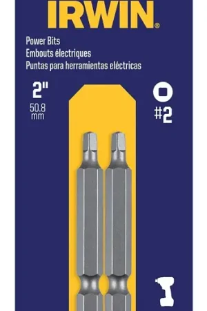 Today Only Irwin IWAF22SQ22 Power Bit, #2 Drive, Square Drive, 1/4 in Shank, Hex Shank, 2 in L, Steel