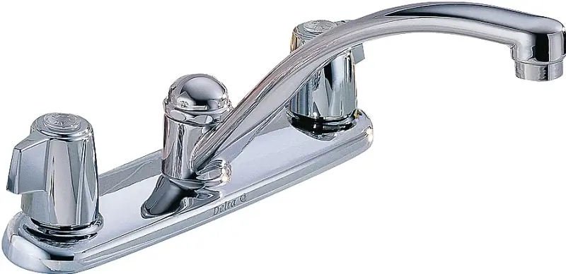 Delta Classic Series 2100LF Kitchen Faucet, 1.8 gpm, Brass, Chrome Plated, Deck, Wrist Blade Handle, Swivel Spout Fresh Stock