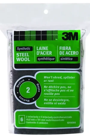 3M 10116 Steel Wool, 4 in L, 2 in W, #2 Grit, Medium, Black While Supplies Last