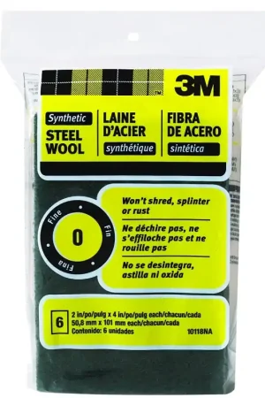 3M 10118 Steel Wool, 4 in L, 2 in W, #0 Grit, Fine, Green Special Discount