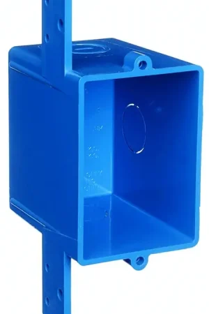 Buy Online Carlon A58381D-CAR Outlet Box, 1-Gang, 3-Knockout, 1/2 in Knockout, PVC, Blue, Bracket Mounting