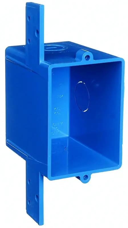 Buy Online Carlon A58381D-CAR Outlet Box, 1-Gang, 3-Knockout, 1/2 in Knockout, PVC, Blue, Bracket Mounting