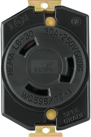 Arrow Hart L630R Single Receptacle, 2-Pole, 250 V, 30 A, Back Wiring, NEMA: NEMA L6-30, Black Weekend Sale