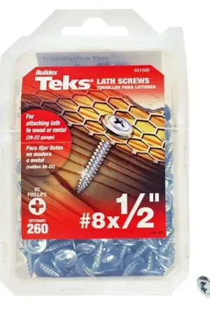 Grab Now Teks 21500 Lath Screw, #8 Thread, Truss Head, Phillips Drive, Sharp Point, Steel, Zinc, 260 PK
