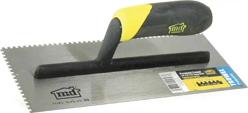 M-D 20057 Tile Installation Trowel, 1/8 in W x 1/8 in D Notch, 11 in L, 4-1/2 in W, Square Notch, Comfort Grip Handle Same Day Shipping