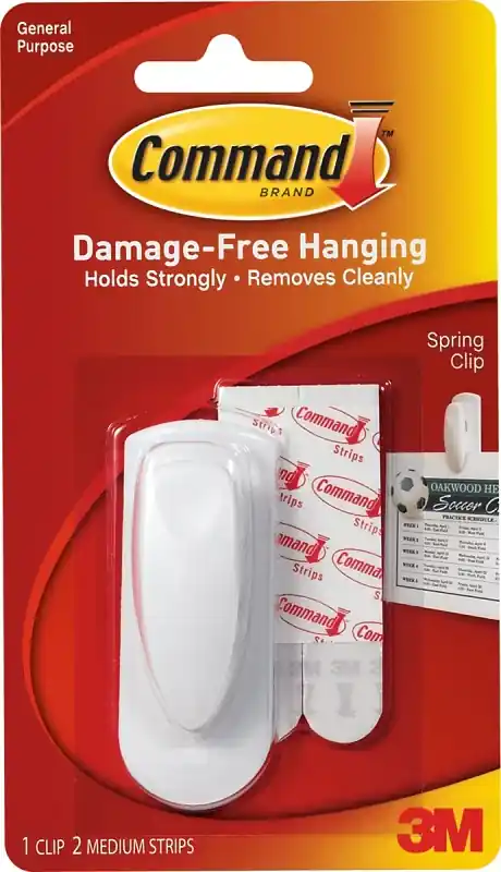 Command 17005 Spring Clip, 5/8 in Opening, 8 oz, 1 -Hook, Plastic, White Buy Direct