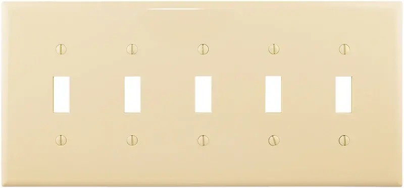 Buy Direct Eaton Wiring Devices PJ5V Wallplate, 10-1/2 in L, 4.88 in W, 5 -Gang, Polycarbonate, Ivory, High-Gloss