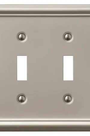 Amerelle 149TTBN Wallplate, 4-7/8 in L, 4-15/16 in W, 2 -Gang, Steel, Brushed Nickel Seasonal Sale