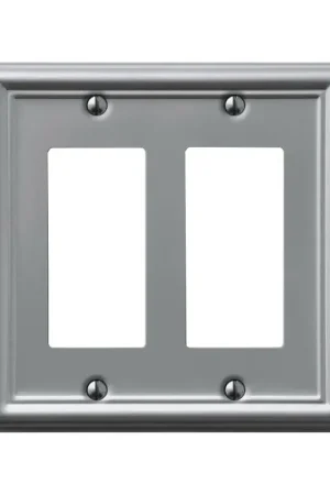 AmerTac Chelsea 149RRBN Wallplate, 4-7/8 in L, 4-15/16 in W, 2 -Gang, Steel, Brushed Nickel Latest