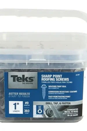 Teks 21401 Roofing Screw, #9 Thread, Hex Drive, Self-Tapping, Sharp Point, Steel, Metallic Markdown