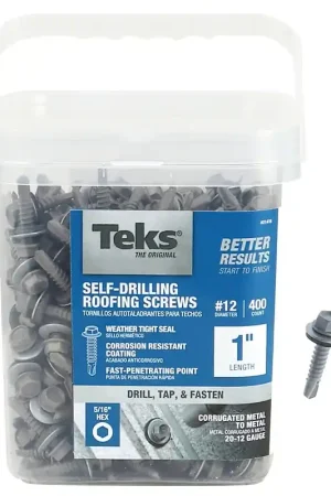 Teks 21418 Roofing Screw, #12 Thread, Coarse Thread, Hex Drive, Self-Drilling, Self-Tapping Point, Steel, Zinc, 400 PAIL Same Day Shipping
