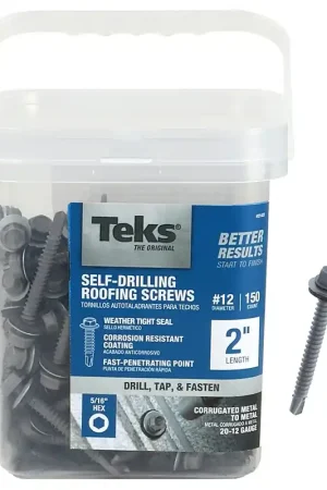 Teks 21427 Roofing Screw, #12 Thread, Hex Drive, Drill Point, Steel, Zinc Big Sale
