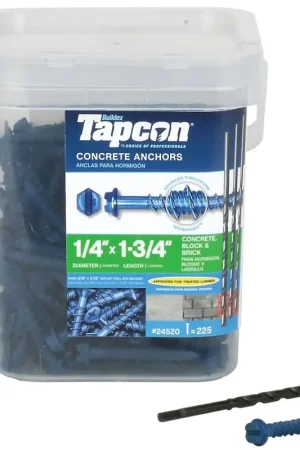 Super Sale Tapcon 24520 Screw Anchor, 1-3/4 in L, Hex Drive, Steel, Climaseal