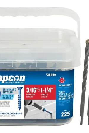 Tapcon 28550 Concrete Screw Anchor, T25 Screw, 3/16 in Dia, 1-1/4 in L, Steel, Climaseal, 225/PK Free Returns