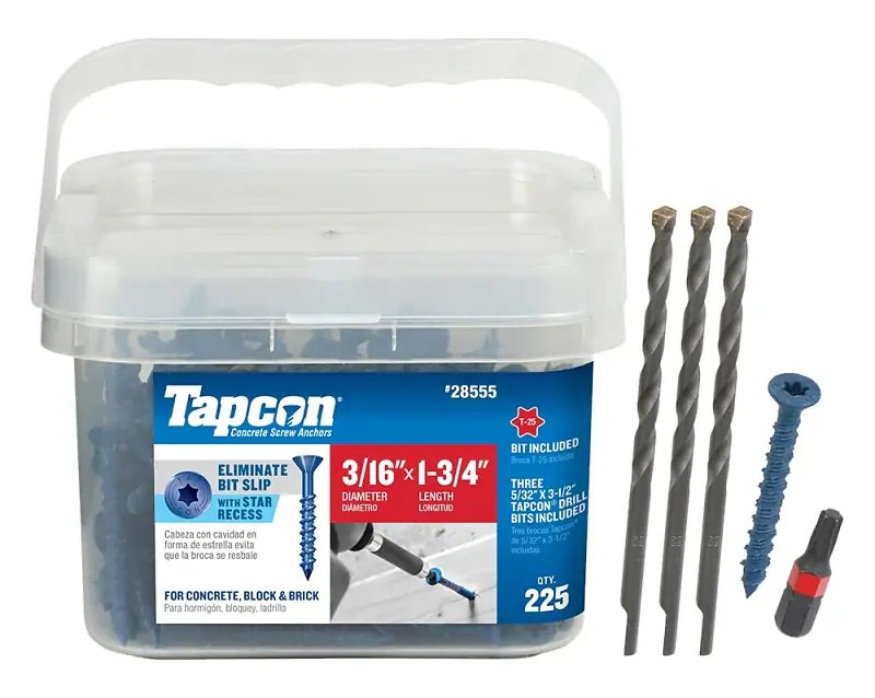 Tapcon 28555 Concrete Screw Anchor, T25 Screw, 3/16 in Dia, 1-3/4 in L, Steel, Climaseal, 225/PK Final Sale