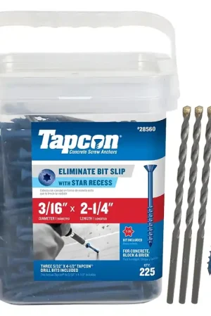 Get Yours Tapcon 28560 Concrete Screw Anchor, T25 Screw, 3/16 in Dia, 2-1/4 in L, Steel, Climaseal, 225/PK