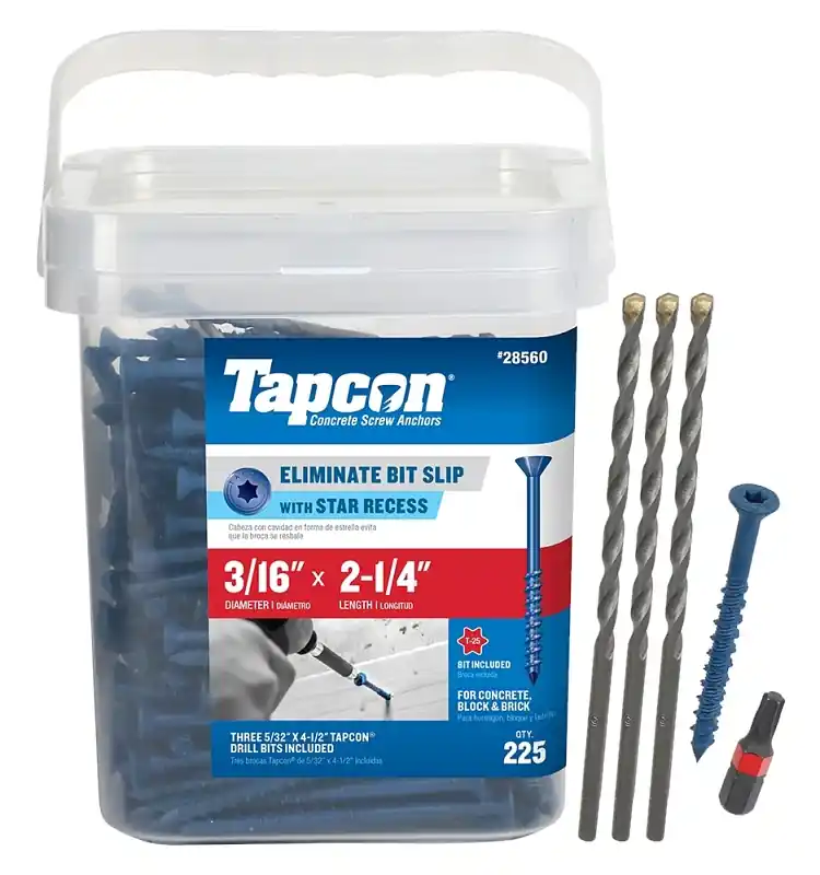 Get Yours Tapcon 28560 Concrete Screw Anchor, T25 Screw, 3/16 in Dia, 2-1/4 in L, Steel, Climaseal, 225/PK