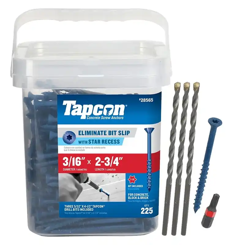 Flash Sale Tapcon 28565 Concrete Screw Anchor, T25 Screw, 3/16 in Dia, 2-3/4 in L, Steel, Climaseal, 225/PK