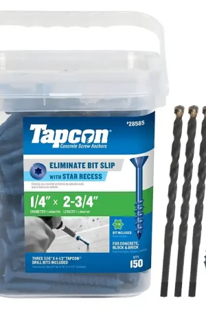 Tapcon 28585 Concrete Screw Anchor, T30 Screw, 1/4 in Dia, 2-3/4 in L, Steel, Climaseal, 150/PK Genuine