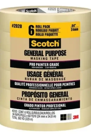 Buy Today Scotch 2020-24ECP Masking Tape, 60 yd L, 0.94 in W, 0.13 mm Thick, Crepe Paper Backing, Tan
