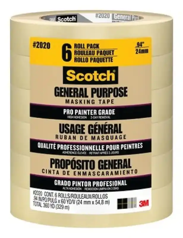 Buy Today Scotch 2020-24ECP Masking Tape, 60 yd L, 0.94 in W, 0.13 mm Thick, Crepe Paper Backing, Tan