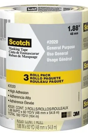 Get Yours Scotch 2020-48ECP Masking Tape, 60 yd L, 1.89 in W, 0.13 mm Thick, Crepe Paper/Rubber Backing, Tan