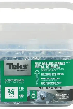 Teks 21322 Screw, #10 Thread, 3/4 in L, Hex Drive, Self-Drilling, Self-Tapping Point, Steel, Zinc, 450 PAIL Buy Direct