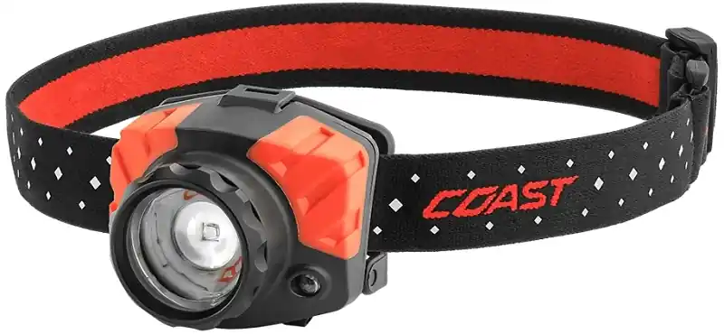 Certified Coast FL85 Headlight, Alkaline Battery, LED Lamp, 615 Lumens, 600 ft Beam Distance, 135 min Run Time, Black