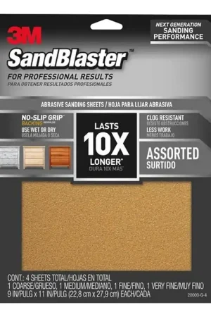 3M 20000-G-4 Sandpaper Sheet, 11 in L, 9 in W, 80, 120, 180, 220 Grit, Aluminum Oxide Abrasive, Ceramic Backing Professional Grade