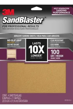 3M 20100-G-4 Sandpaper Sheet, 11 in L, 9 in W, 100 Grit, Aluminum Oxide Abrasive, Ceramic Backing Don't Miss Out