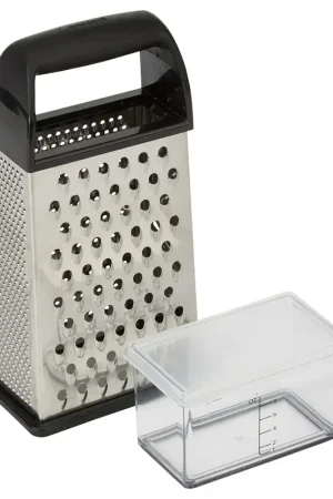 Authentic Goodcook 20307 Box Grater with Lidded Container, Stainless Steel, Black