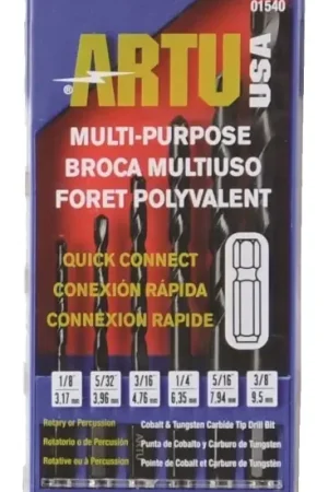 Authentic ARTU 01540 Drill Bit Set, Multi-Purpose, 6-Piece, Chrome Vanadium Steel/Cobalt/Tungsten Carbide