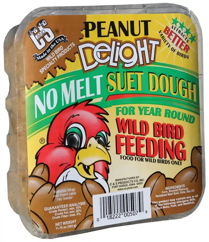 C&S No Melt Suet Dough Delights Series CS12507 Corn Bird Suet, 11.75 oz, Peanut, Pack of 12 Bargain