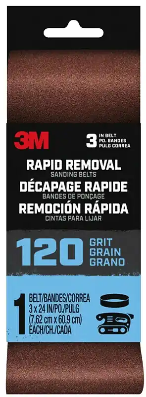 3M 27396 Sanding Belt, 3 in W, 18 in L, 120 Grit, Aluminum Oxide Abrasive Bargain