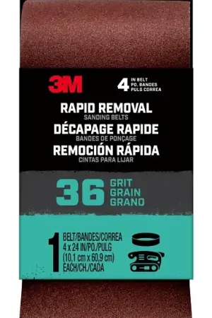 3M 27382 Sanding Belt, 4 in W, 36 in L, 36 Grit, Aluminum Oxide Abrasive Flash Sale
