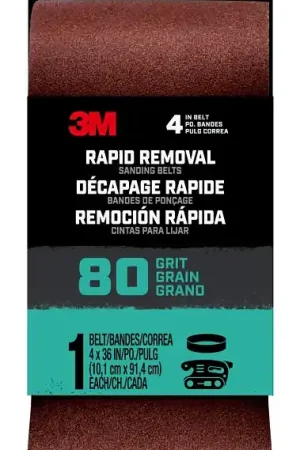3M 27385 Sanding Belt, 4 in W, 36 in L, 80 Grit, Aluminum Oxide Abrasive Premium
