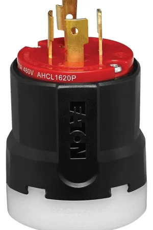 Top Rated Arrow Hart AHCL1620P Ultra-Grip Locking Plug, 3 -Pole, 20 A, 480 VAC, NEMA: NEMA L16-20, Black/Red