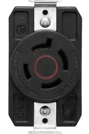 Arrow Hart AHCL1620R Locking Single Receptacle, 3-Pole, 480 VAC, 20 A, Back Wiring, NEMA: NEMA L16-20, Black/Red Fast Shipping