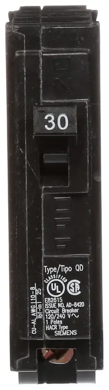 Fan Favorite Siemens D130 Circuit Breaker, Low Voltage, QD, 30 A, 1 -Pole, 120 VAC, Plug Mounting