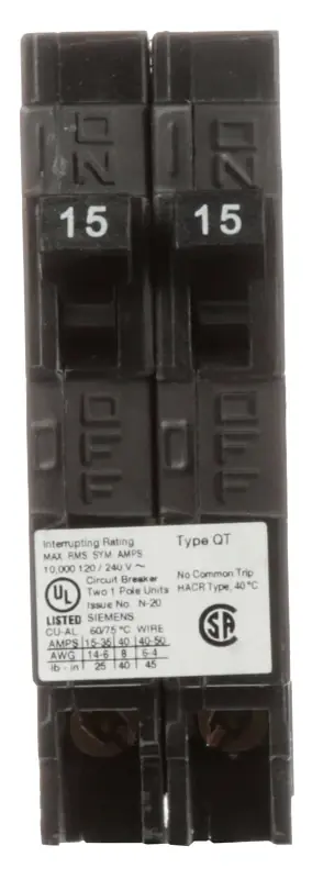Buy Online Siemens Q1515NC Circuit Breaker, QT, 15 A, 1 -Pole, 120 V, Plug Mounting